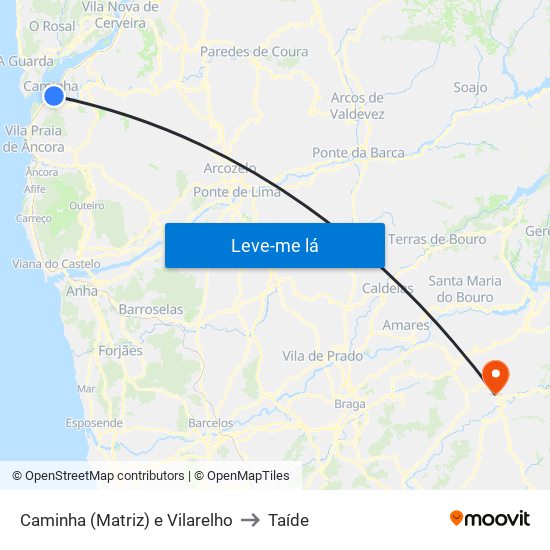 Caminha (Matriz) e Vilarelho to Taíde map