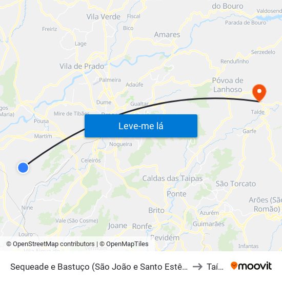 Sequeade e Bastuço (São João e Santo Estêvão) to Taíde map