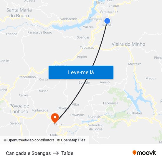 Caniçada e Soengas to Taíde map
