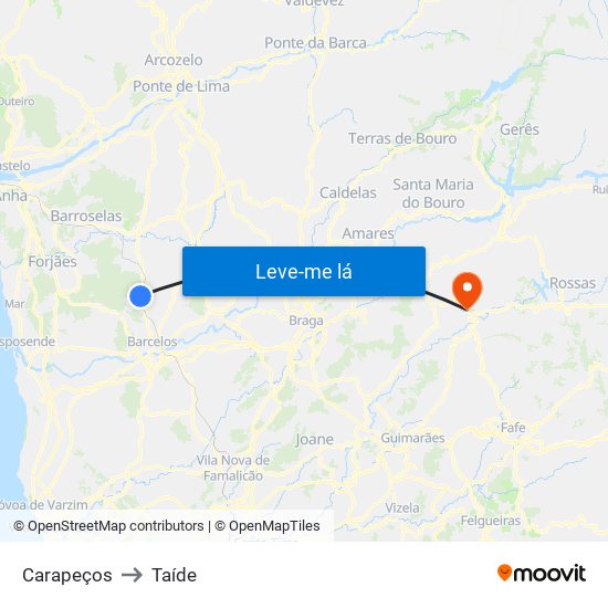 Carapeços to Taíde map