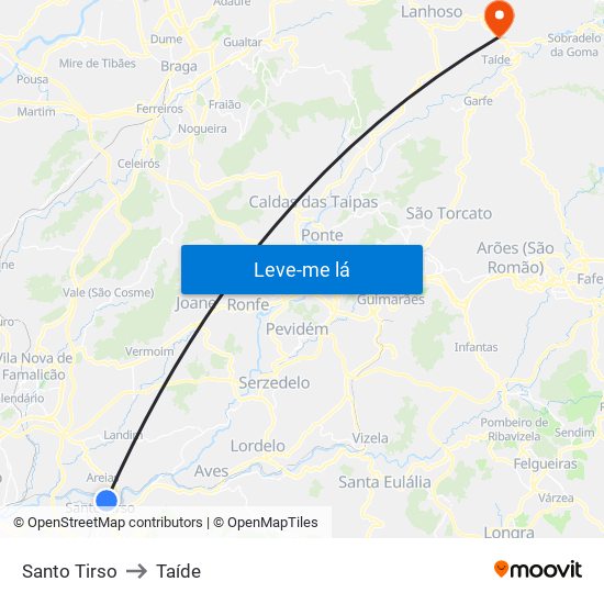 Santo Tirso to Taíde map