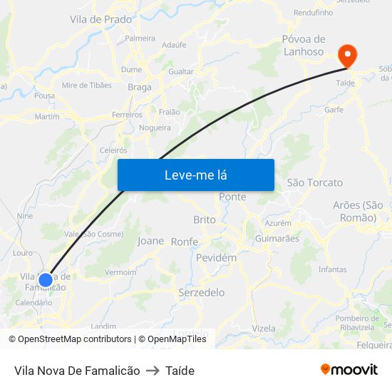 Vila Nova De Famalicão to Taíde map