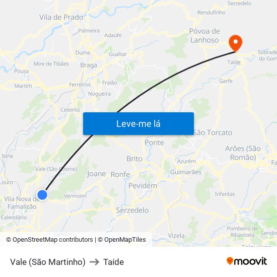 Vale (São Martinho) to Taíde map