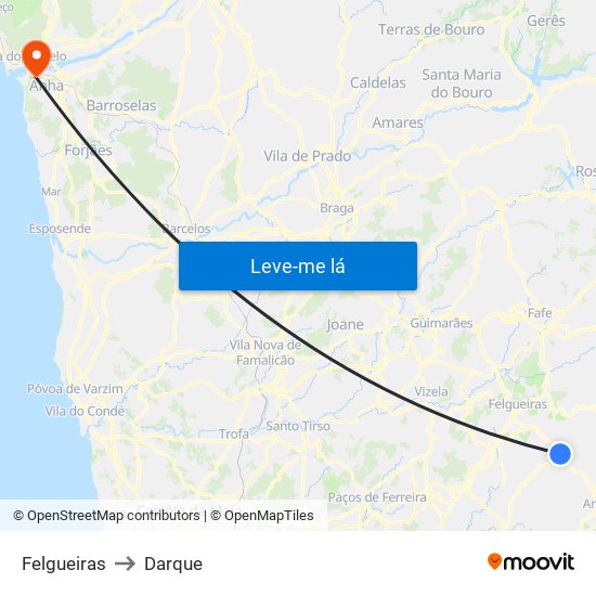 Felgueiras to Darque map