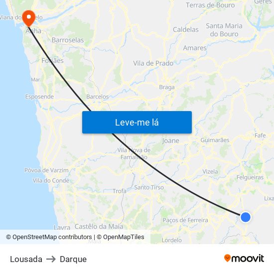 Lousada to Darque map