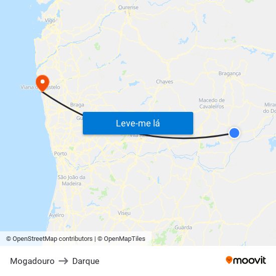 Mogadouro to Darque map