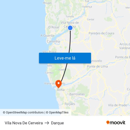 Vila Nova De Cerveira to Darque map