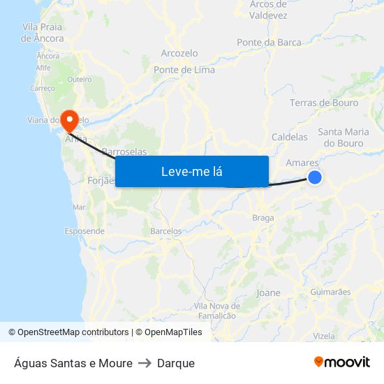 Águas Santas e Moure to Darque map