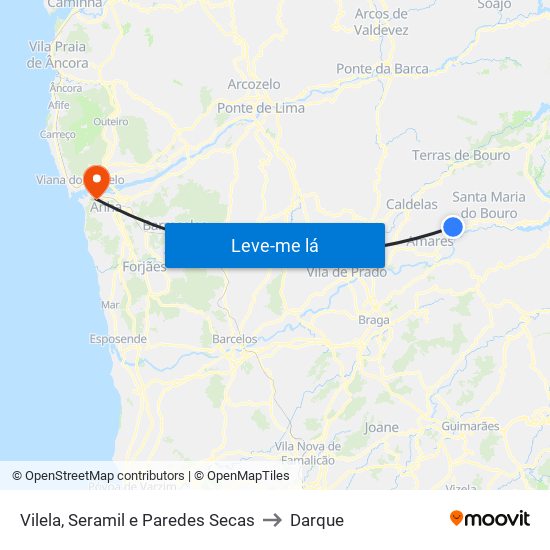 Vilela, Seramil e Paredes Secas to Darque map
