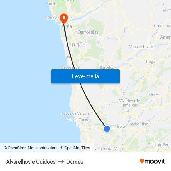 Alvarelhos e Guidões to Darque map