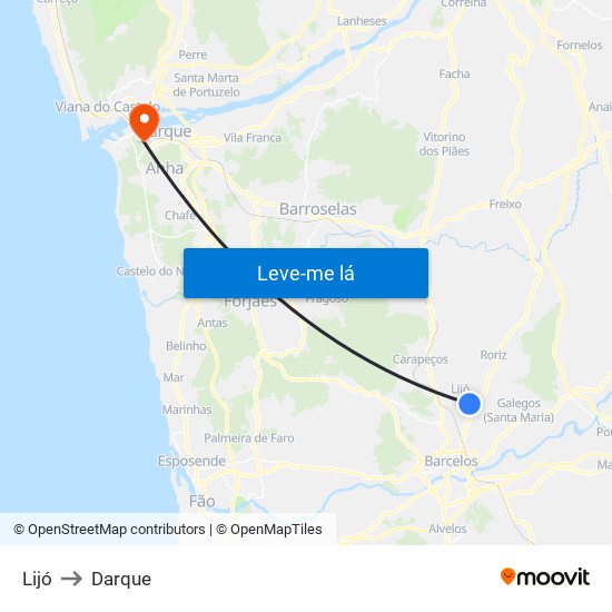 Lijó to Darque map