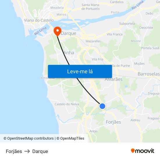 Forjães to Darque map