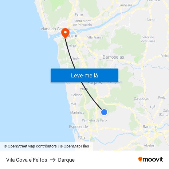 Vila Cova e Feitos to Darque map
