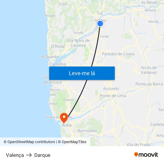 Valença to Darque map