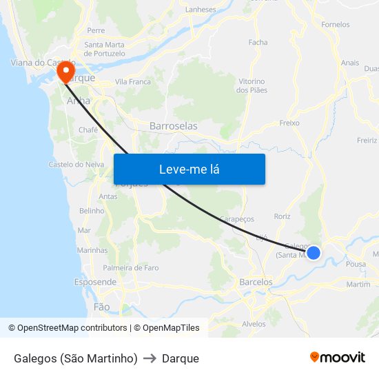 Galegos (São Martinho) to Darque map