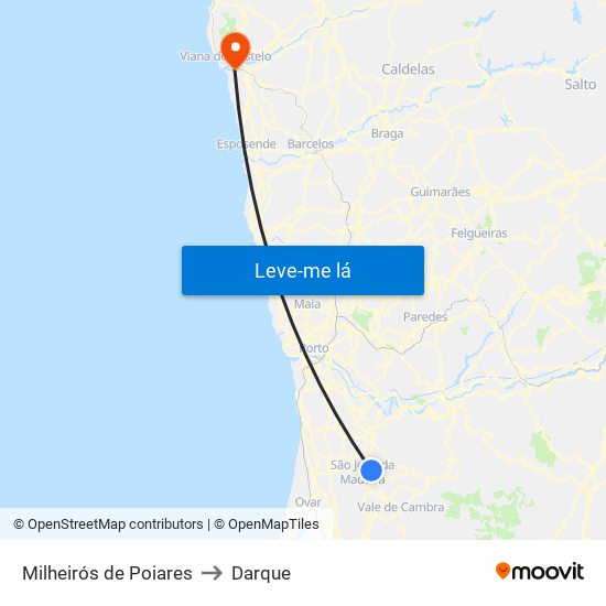 Milheirós de Poiares to Darque map