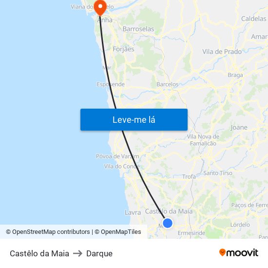 Castêlo da Maia to Darque map