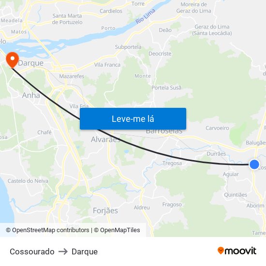 Cossourado to Darque map