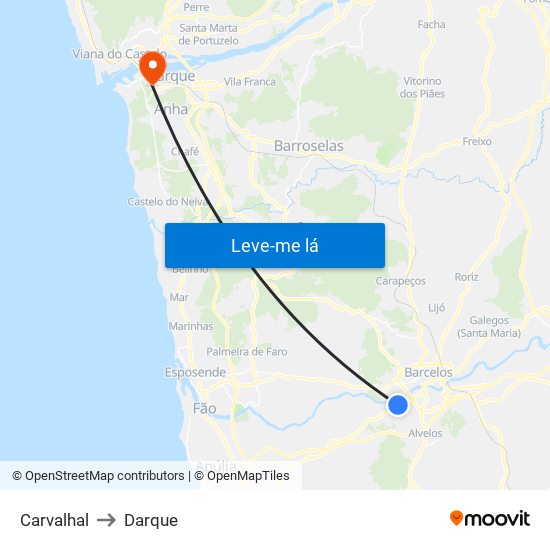 Carvalhal to Darque map