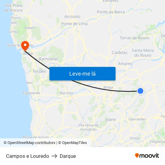 Campos e Louredo to Darque map