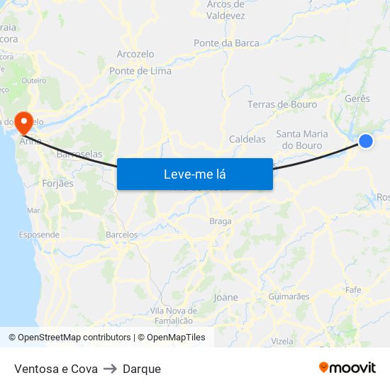 Ventosa e Cova to Darque map