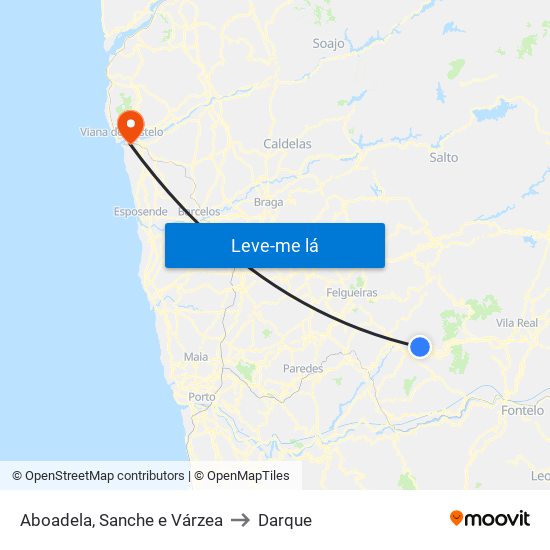 Aboadela, Sanche e Várzea to Darque map
