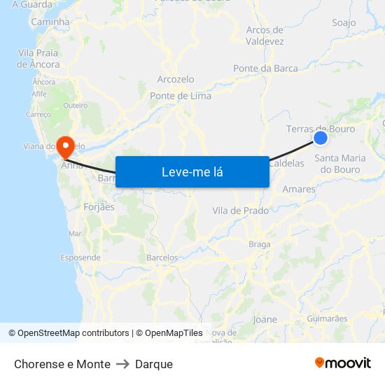 Chorense e Monte to Darque map