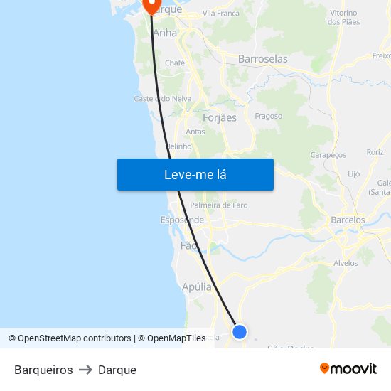 Barqueiros to Darque map
