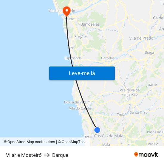 Vilar e Mosteiró to Darque map