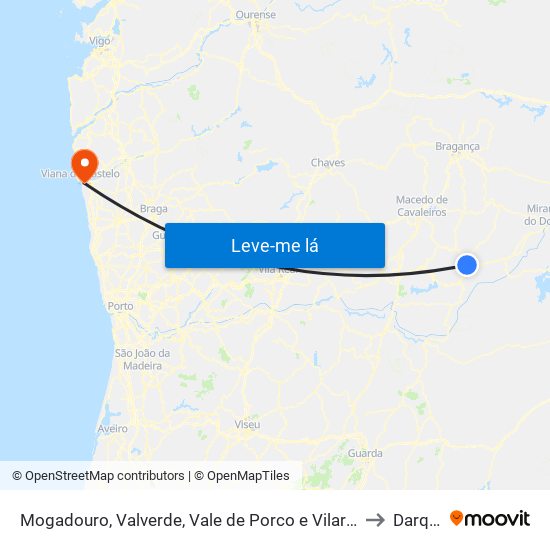 Mogadouro, Valverde, Vale de Porco e Vilar de Rei to Darque map