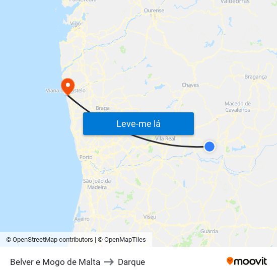 Belver e Mogo de Malta to Darque map