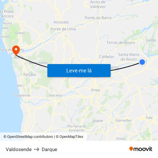 Valdosende to Darque map