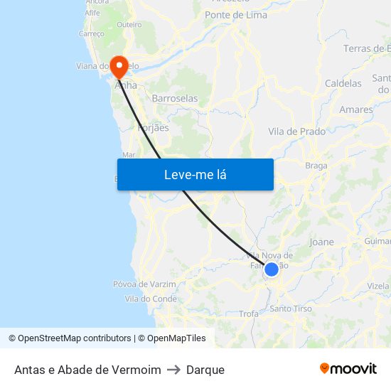 Antas e Abade de Vermoim to Darque map