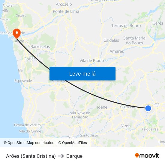 Arões (Santa Cristina) to Darque map