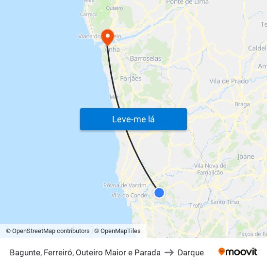 Bagunte, Ferreiró, Outeiro Maior e Parada to Darque map