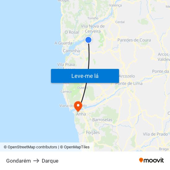 Gondarém to Darque map