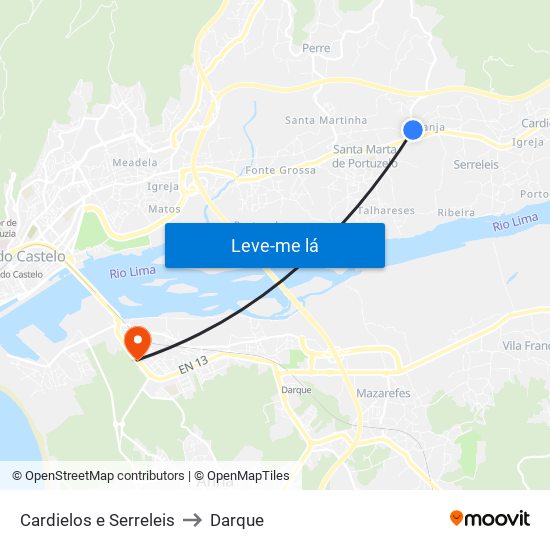 Cardielos e Serreleis to Darque map
