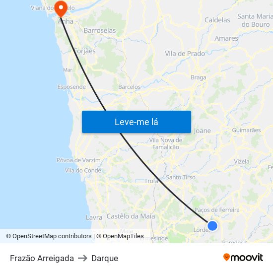 Frazão Arreigada to Darque map