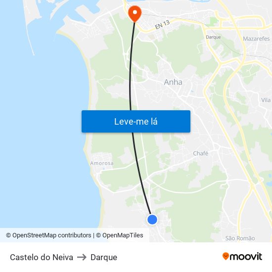 Castelo do Neiva to Darque map