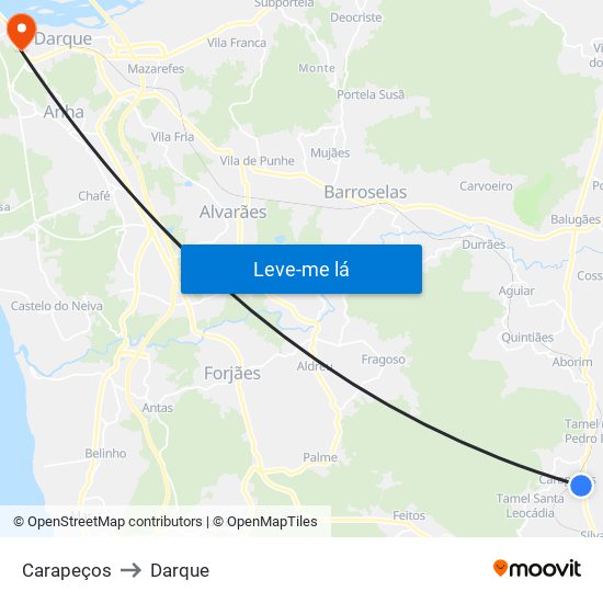 Carapeços to Darque map