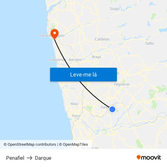 Penafiel to Darque map