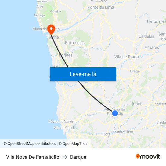 Vila Nova De Famalicão to Darque map