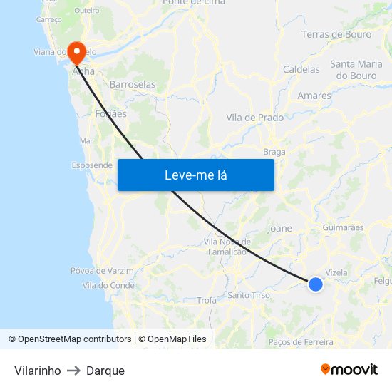Vilarinho to Darque map