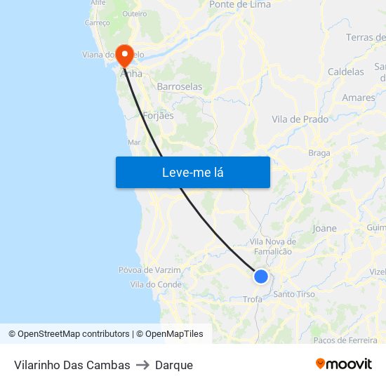 Vilarinho Das Cambas to Darque map