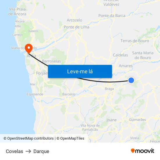 Covelas to Darque map