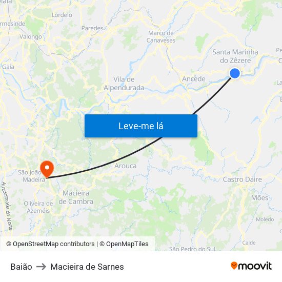 Baião to Macieira de Sarnes map