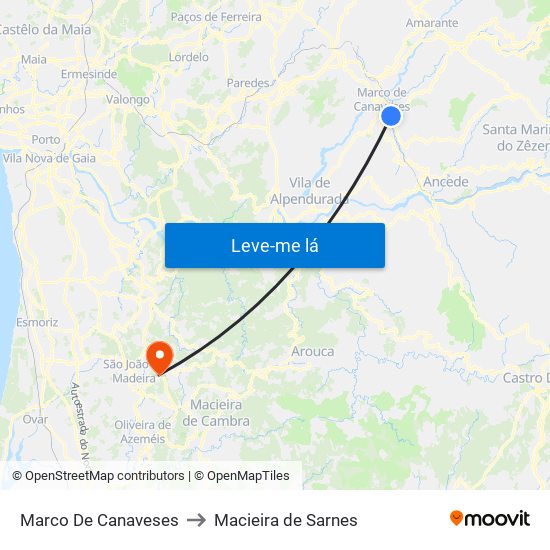 Marco De Canaveses to Macieira de Sarnes map