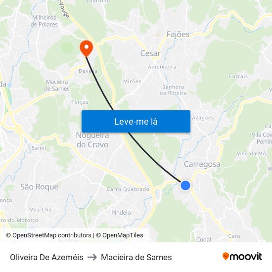 Oliveira De Azeméis to Macieira de Sarnes map