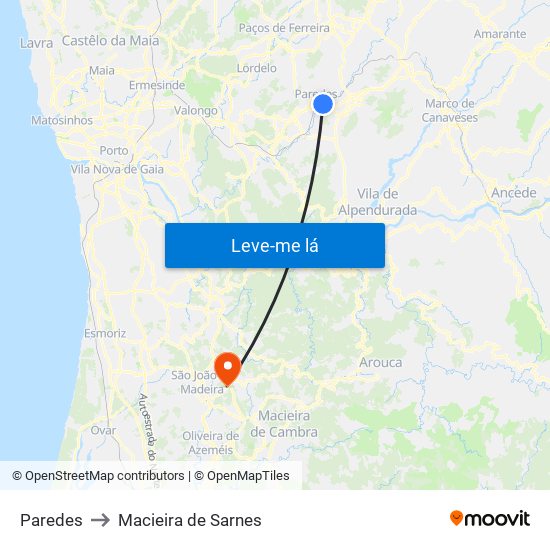 Paredes to Macieira de Sarnes map