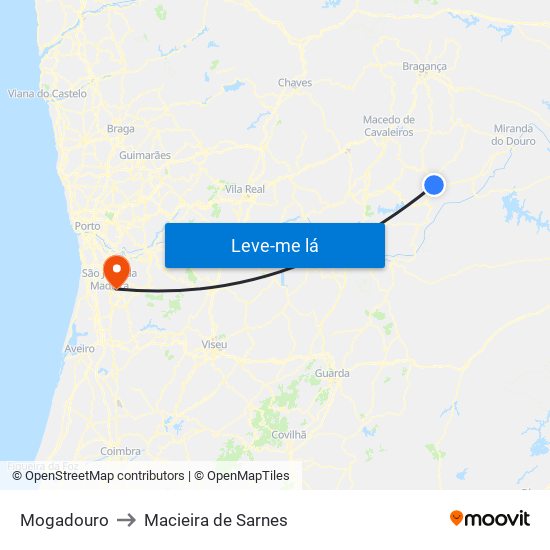 Mogadouro to Macieira de Sarnes map